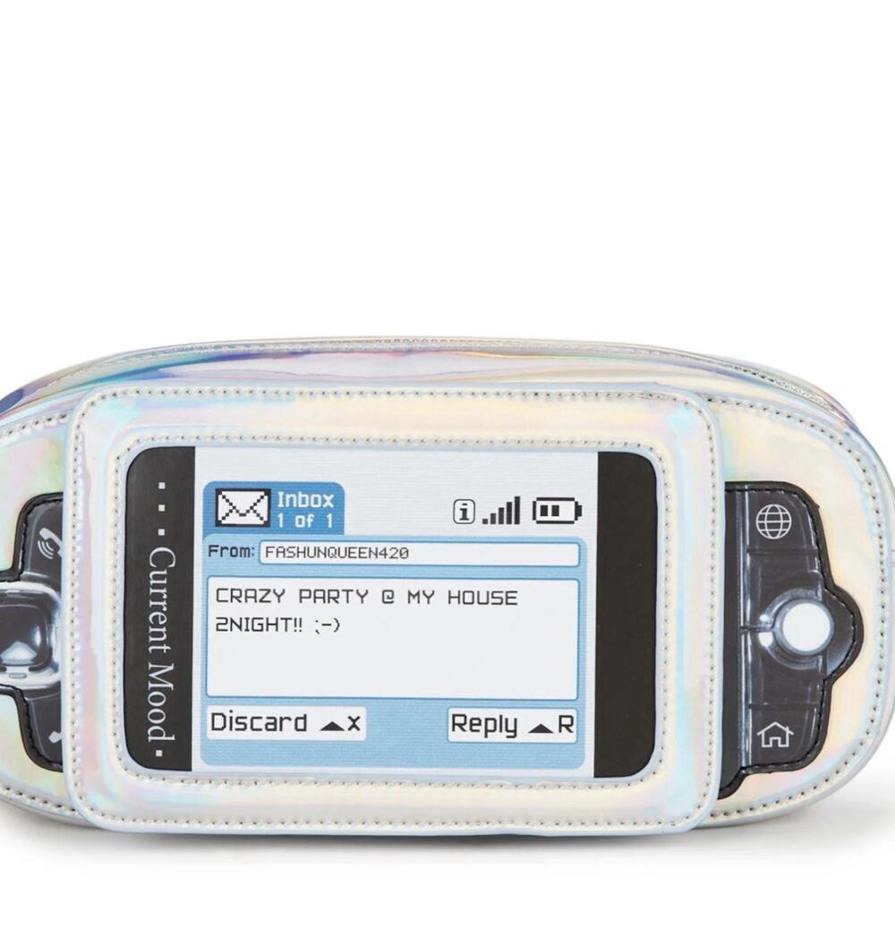 Current Mood Instant Message Crossbody Bag Silver Holographic Y2K Dolls Kill